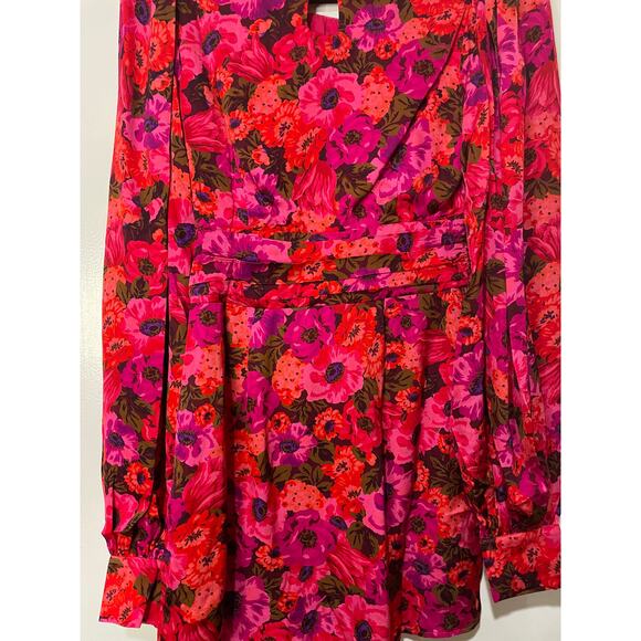 For Love & Lemons Lauren Long Sleeve Mini Dress Red Pink Florals Size XS NWT - Picture 12 of 14